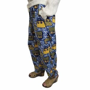 NIKO AND... pants blue purse print Japanese lounge with pockets S